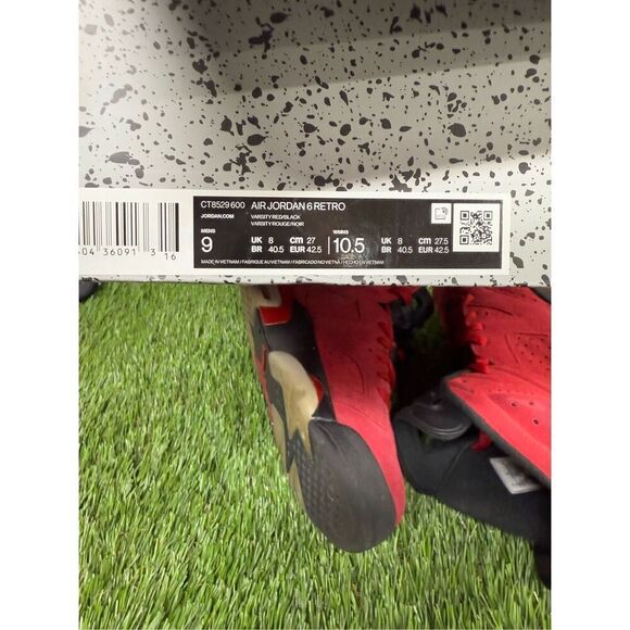 Size - 9 men’s Og Box Retro Jordan 6 “Toro Bravo” CT8529-600 high top red black - Picture 7 of 7
